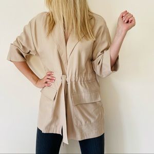 New Madison Grey Shawl collar cinched waist front pockets casual blazer jacket